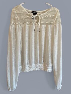 Wrangler Retro Blouson Flowy Slub Embroidered White Blouse Size M